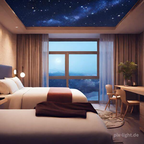 Pix-Light Sternenhimmel in einem Hotelzimmer