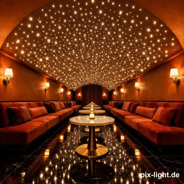 Pix-Light LED‑Sternenhimmel im moderner Bar mit Gewölbe.