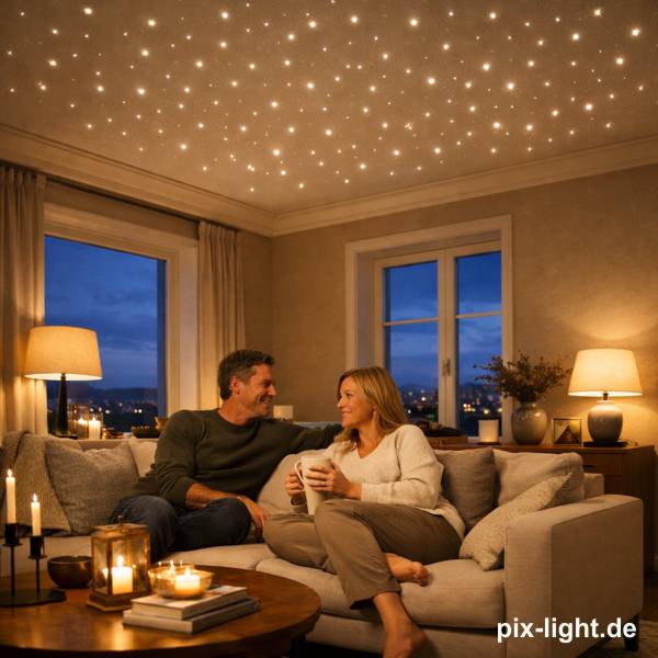 Sternenhimmelwand im Wohnzimmer von Pix-Light