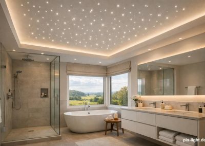Pix-Light LED‑Sternenhimmel in einem moderen Badezimmer mit warmweißen, wassergeschützten LEDs
